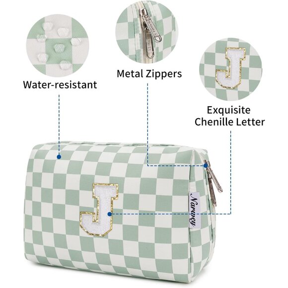 Birthday Gifts for Teen Girls Women Personalized Initial Checkered Makeup Bag Pr - Picture 5 of 7